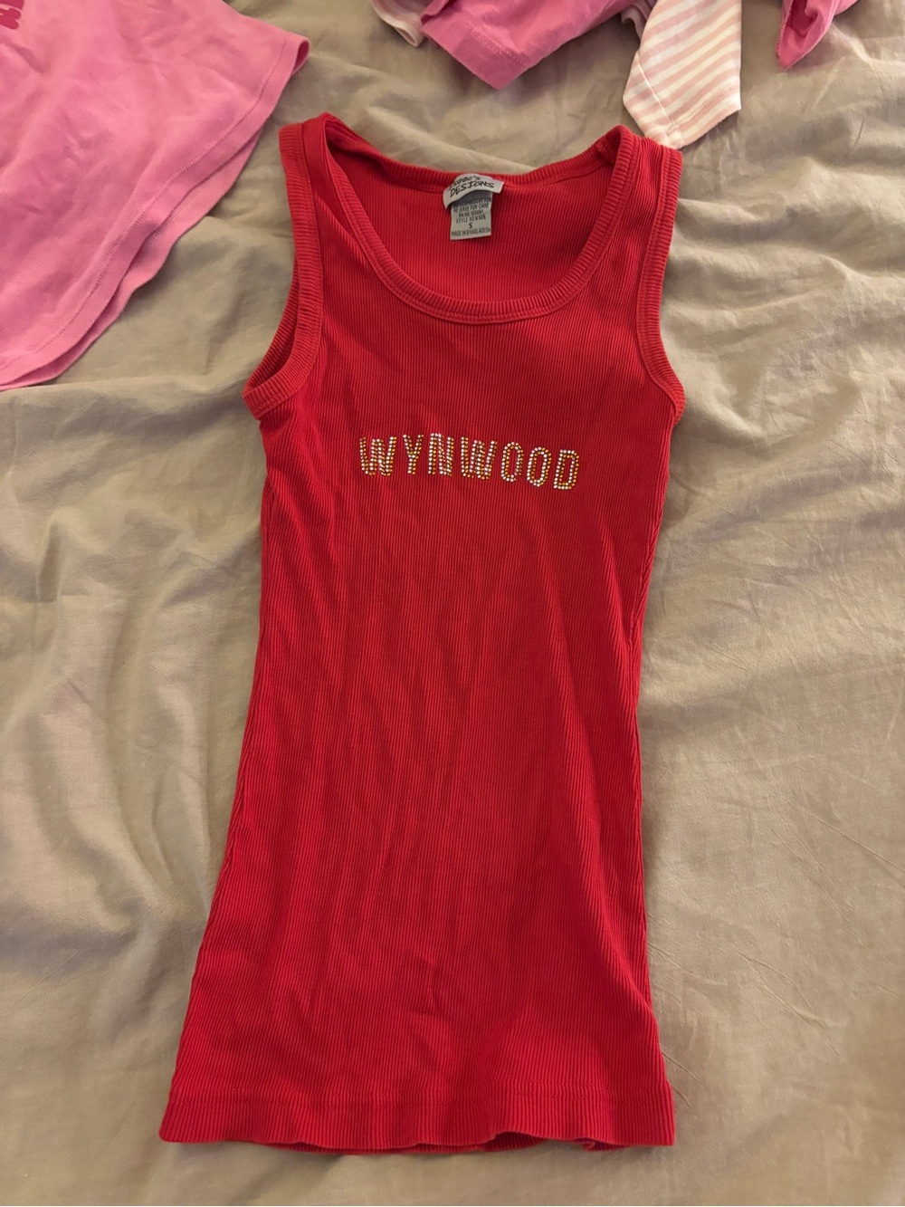 Red Rhinestone 'WYNWOOD' Ribbed Tank Top